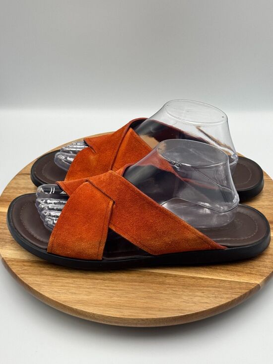 TOD\'S Burnt Orange Nubuck Crossed Strap Slip On Flat Sandals Men\'s Size 9.5 main image 12